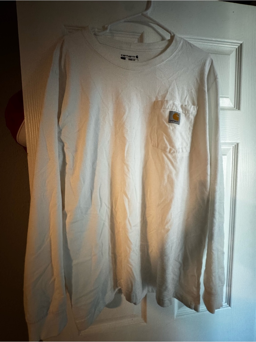 Carhartt Long Sleeve Pocket Tee in White with Logo Patch